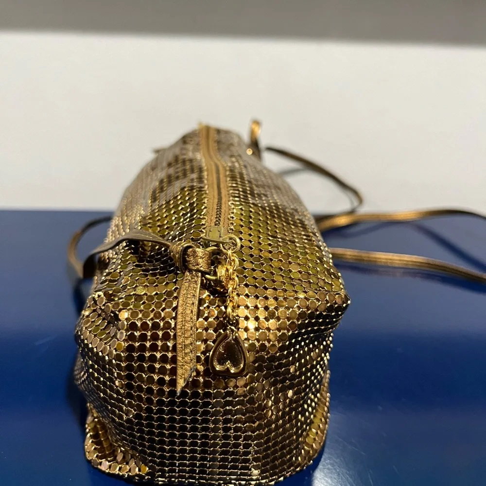 Bronze Mesh Purse Metallic Brown Metal Barrel Crossbody Bag Vintage 80s 90s